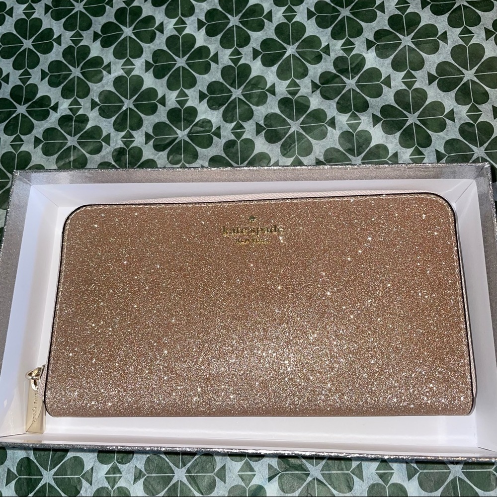 MAKE AN OFFER Kate Spade Shimmy Glitter Boxed Large Continental Wallet Rose Gold